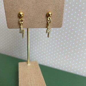 Lightning Bolt Gold Plated Stud Dangle Pierced Earrings NWT